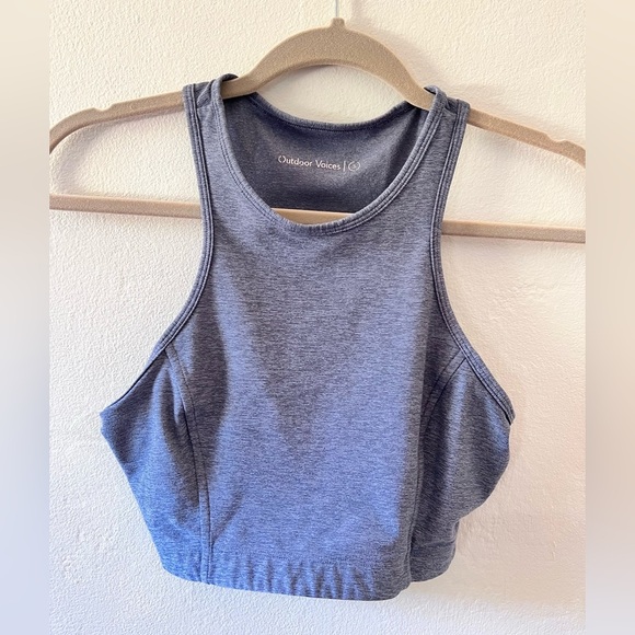 Outdoor Voices High Neck Sports Bra Crop Top - The Athena Crop Heathered Purple - Picture 1 of 4